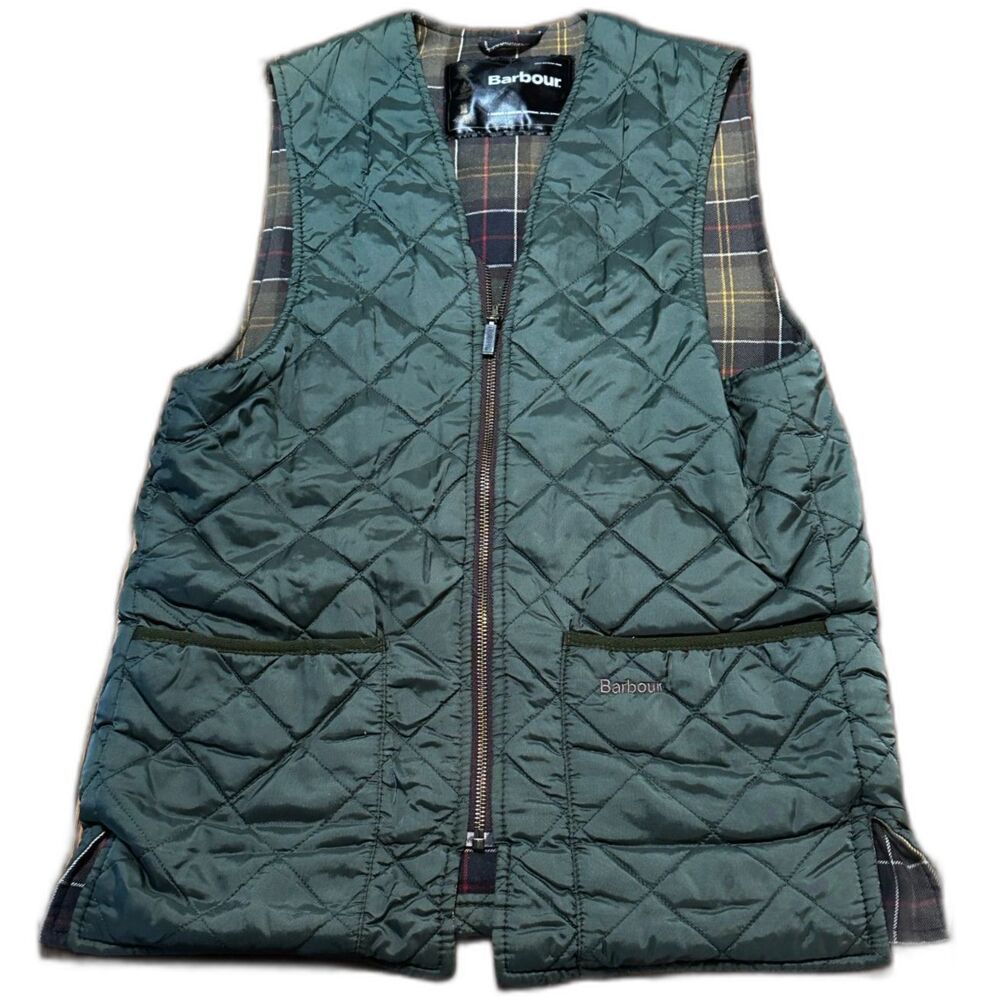 Vintage J. Barbour & Sons Reversible Quilted Vest Green Ancient Tartan No Size
